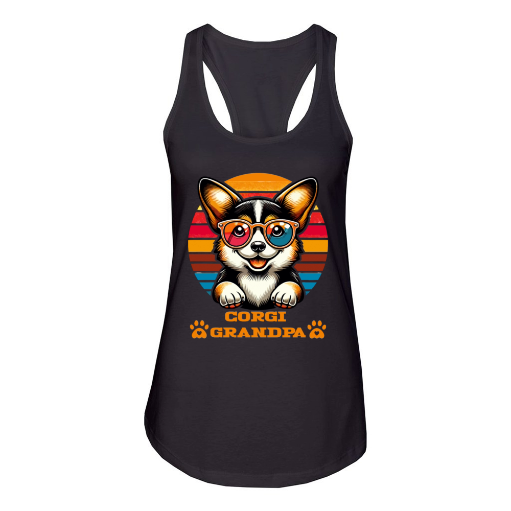 Corgi Grandpa Retro Corgi Dog Lover Design Women's Racerback Tank