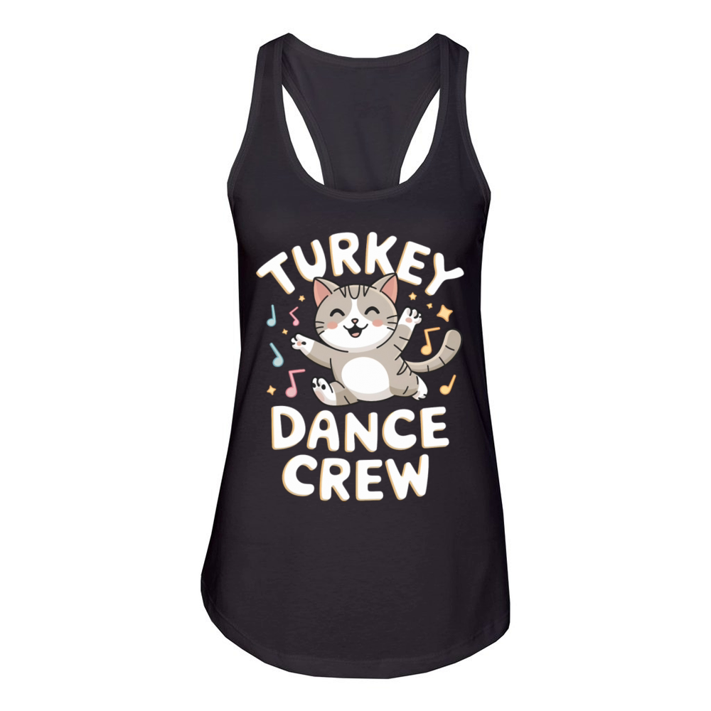 Funny Cat and Turkey Dance in Vintage Style Women's Racerback Tank