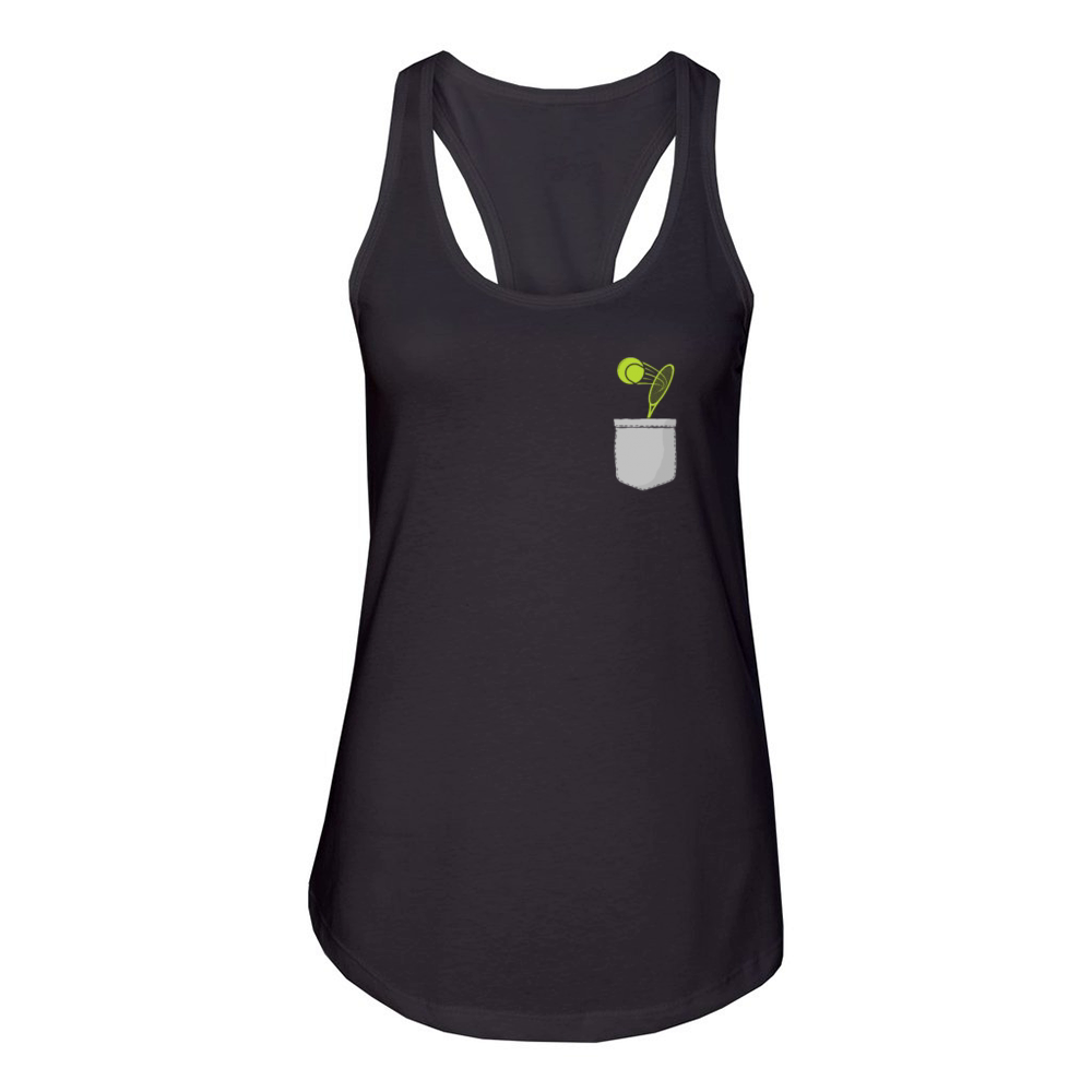 Funny Tennis Player Racket Pocket Women's Racerback Tank