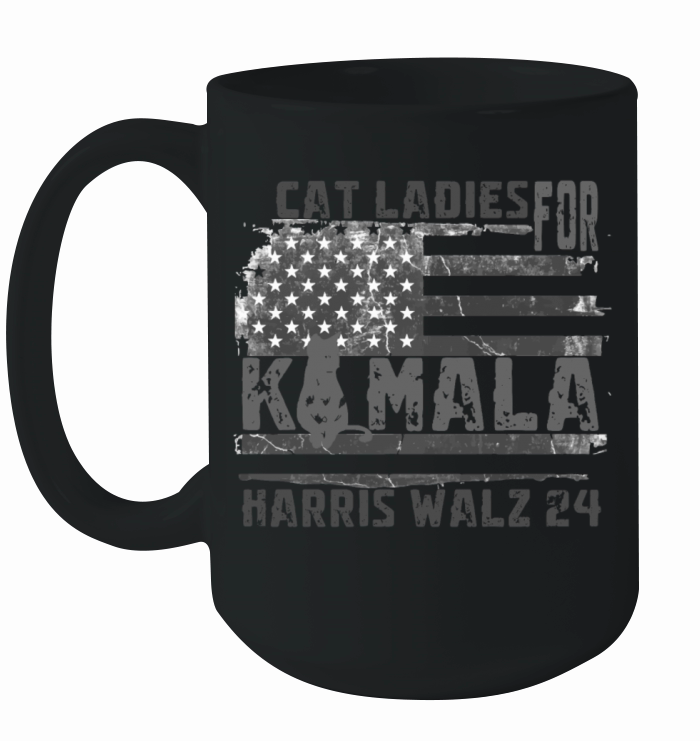 cat ladies for kamala harris walz vintage usa flag Ceramic Mug