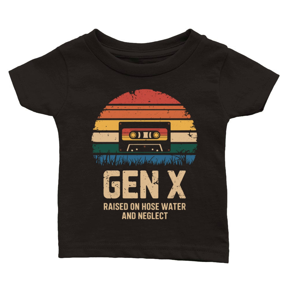 Gen X Raised on Hose Water Retro Vintage Cassette Classic Baby Crewneck T-shirt