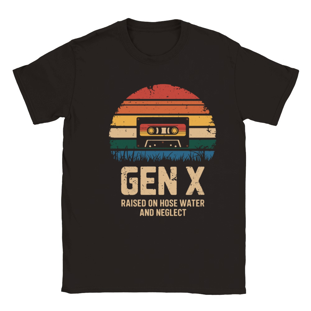 Gen X Raised on Hose Water Retro Vintage Cassette Classic Kids Crewneck T-shirt