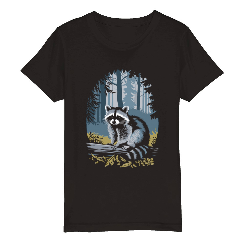 Cottagecore Forest Raccoon Serenity Organic Kids Crewneck T-shirt
