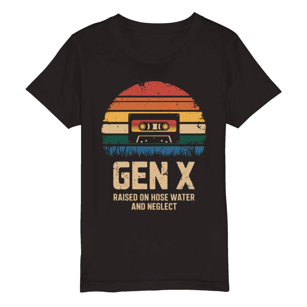 Gen X Raised on Hose Water Retro Vintage Cassette Organic Kids Crewneck T-shirt