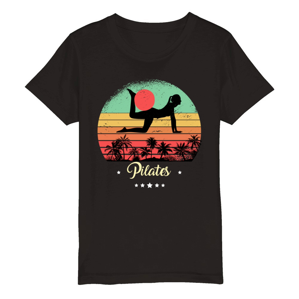 Pilates Yoga Vintage Retro Sunset Sport Organic Kids Crewneck T-shirt