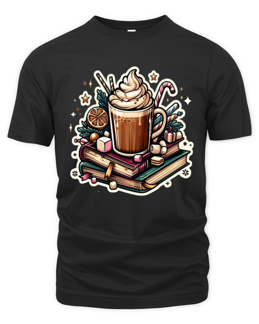 Iced Coffee and Books Christmas Bookish Organic Unisex T-shirt