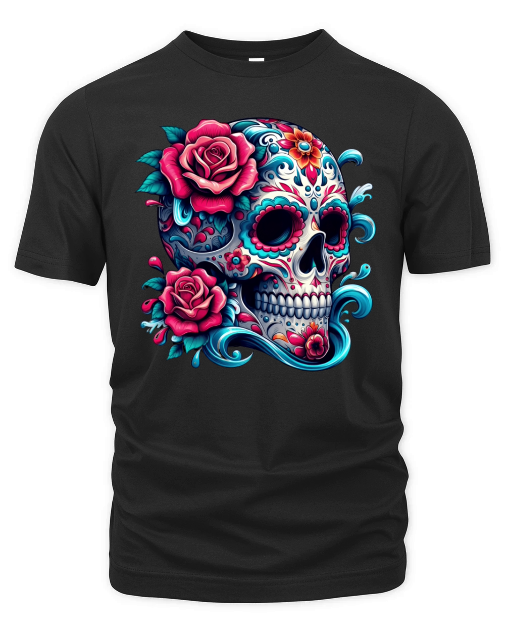 Vibrant Sugar Skull with Floral Elements Organic Unisex T-shirt