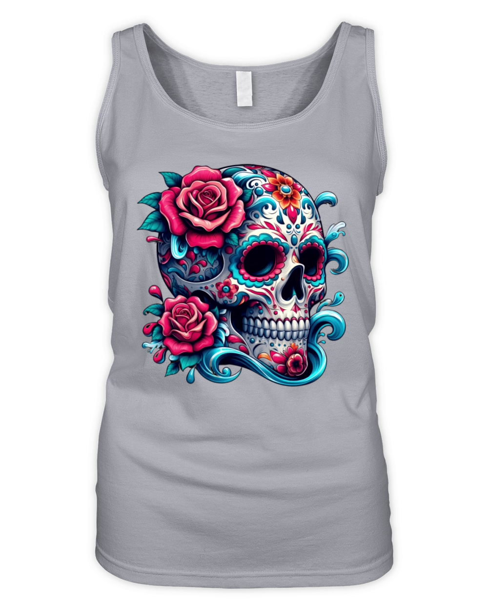 Vibrant Sugar Skull with Floral Elements Organic Women's Tank Top
