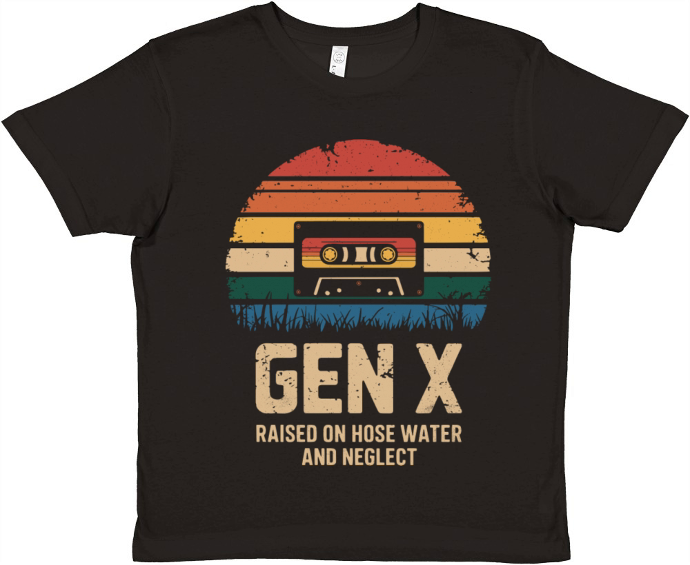 Gen X Raised on Hose Water Retro Vintage Cassette Premium Kids Crewneck T-shirt