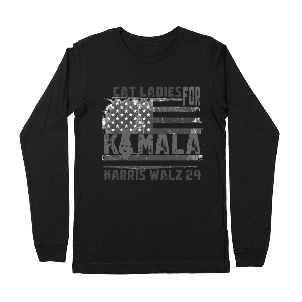 cat ladies for kamala harris walz vintage usa flag Premium Long Sleeve