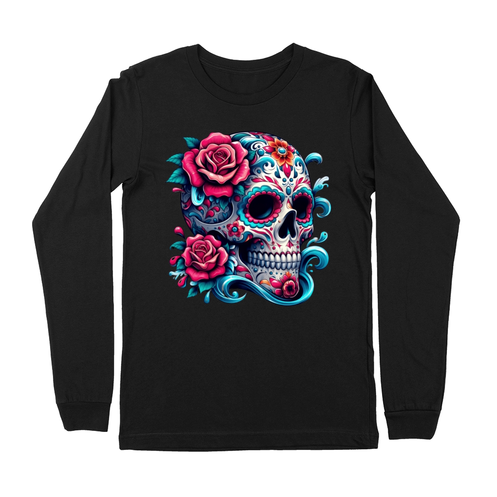 Vibrant Sugar Skull with Floral Elements Premium Long Sleeve