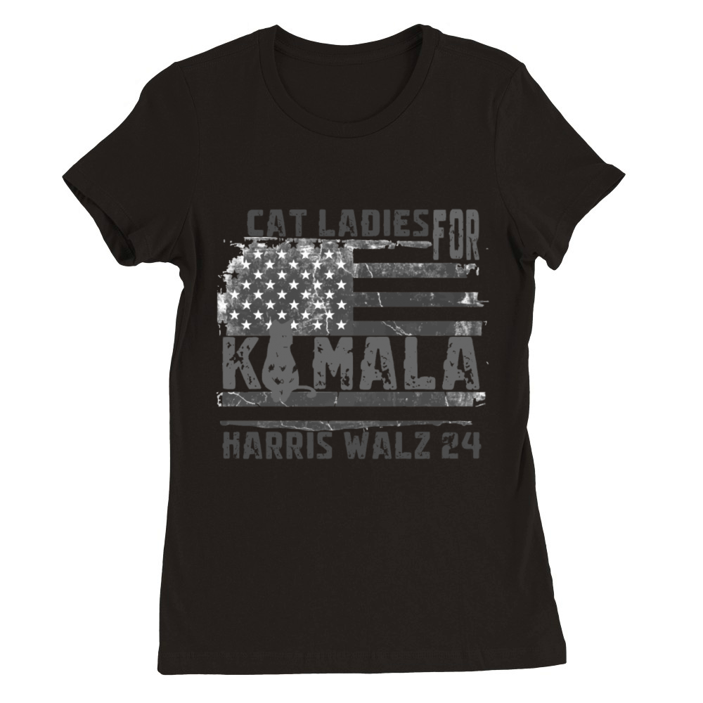 cat ladies for kamala harris walz vintage usa flag Premium Womens Crewneck T-shirt