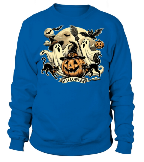 Vintage Halloween Ghosts and Black Cats Retro Sweatshirt Unisex