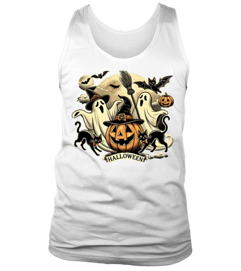 Vintage Halloween Ghosts and Black Cats Retro Tank Top Unisex