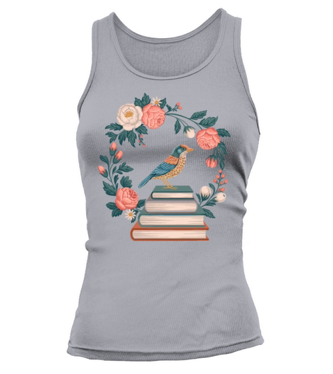 Cottagecore Bird on Books with Floral Wreath Tank top Woman