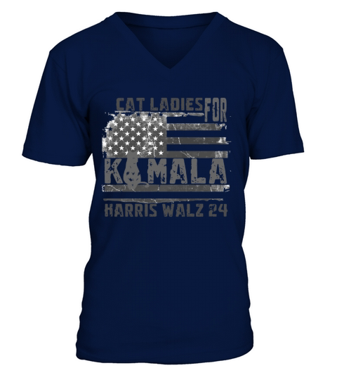 cat ladies for kamala harris walz vintage usa flag V-Neck T-shirt