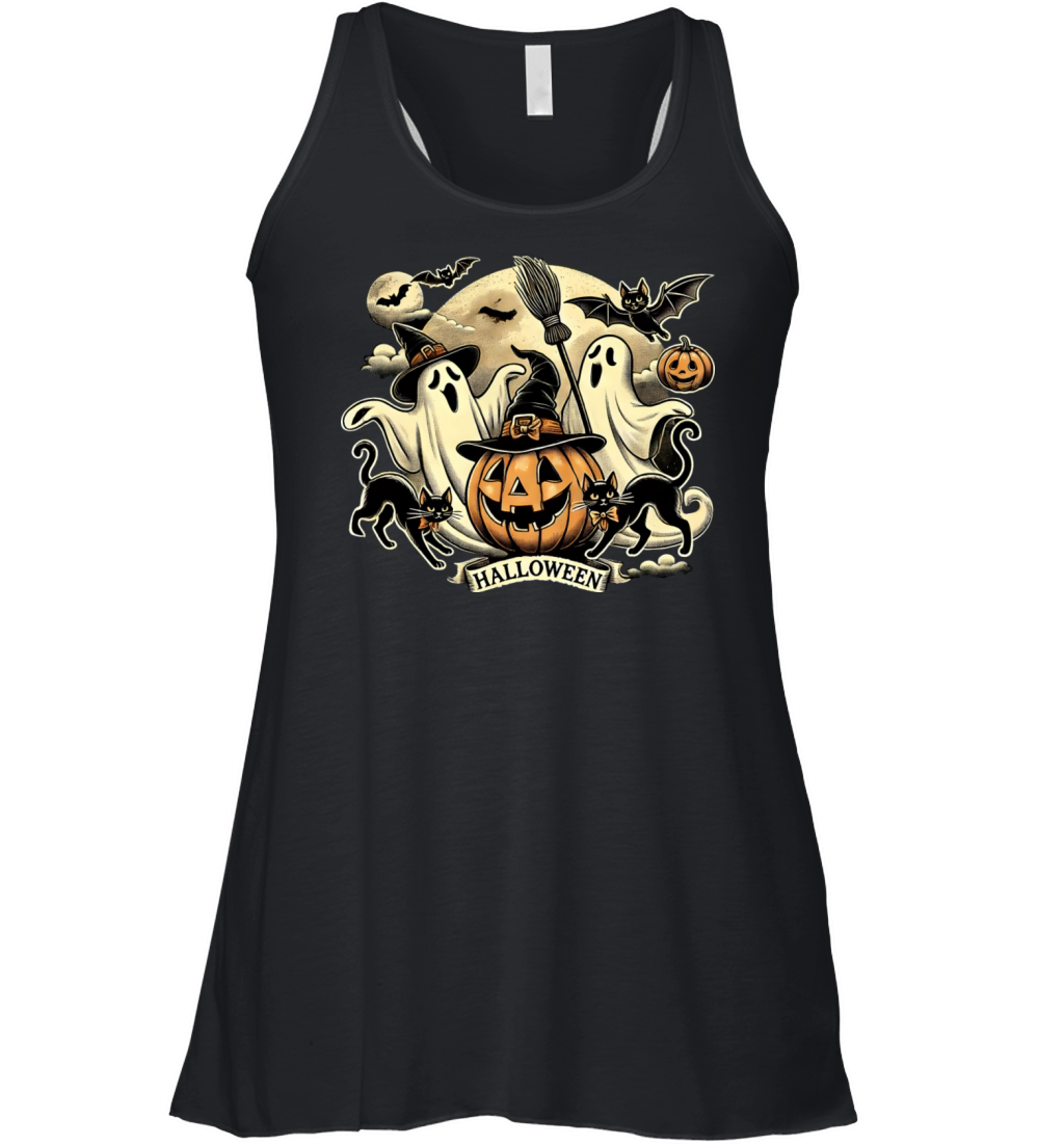 Vintage Halloween Ghosts and Black Cats Retro Women's Flowy Tank Top