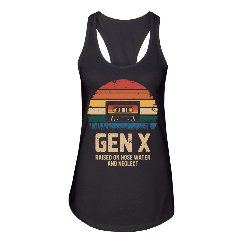 Gen X Raised on Hose Water Retro Vintage Cassette Women's Racerback Tank