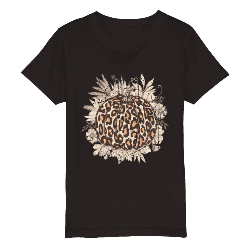 Pumpkin with Flowers Boho Floral Thanksgiving Organic Kids Crewneck T-shirt