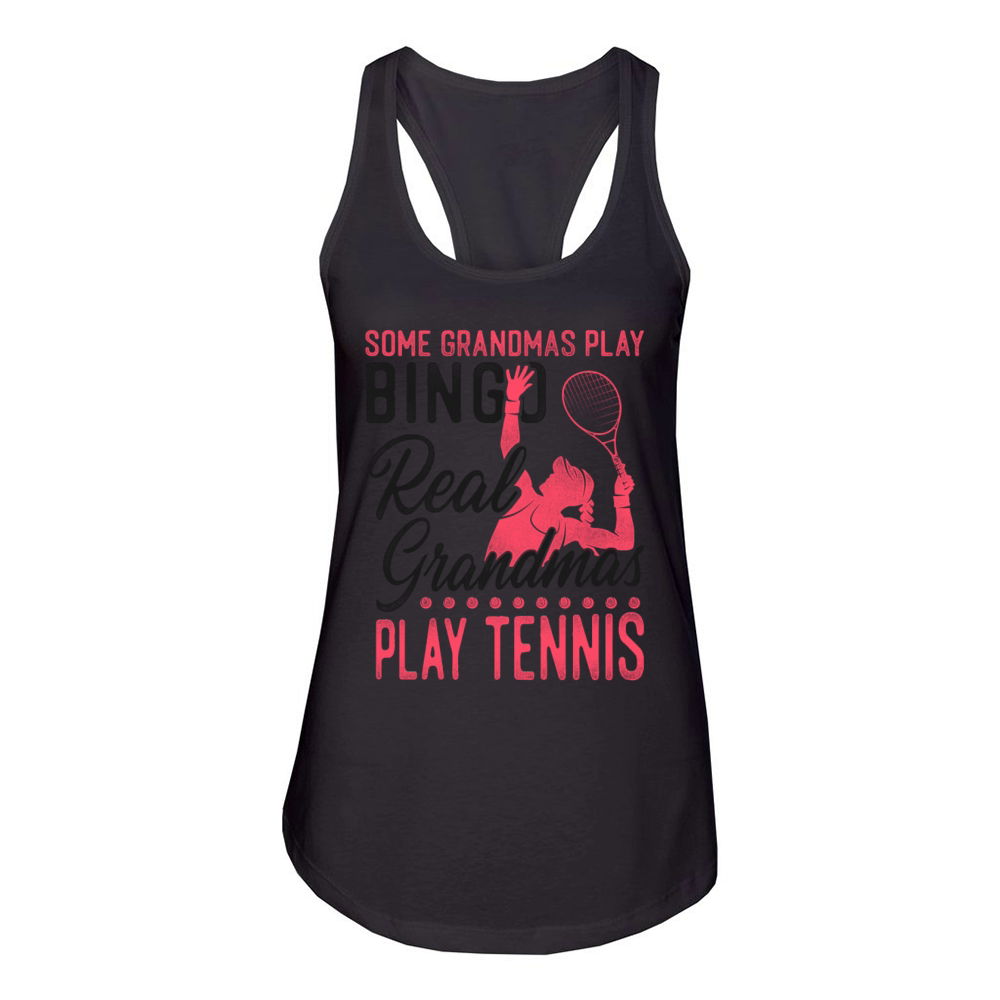 Funny Tennis Player Racket Grandma Women's Racerback Tank