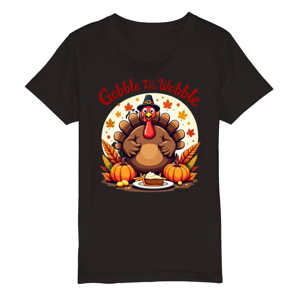 Til You Wobble Turkey Fun Organic Kids Crewneck T-shirt