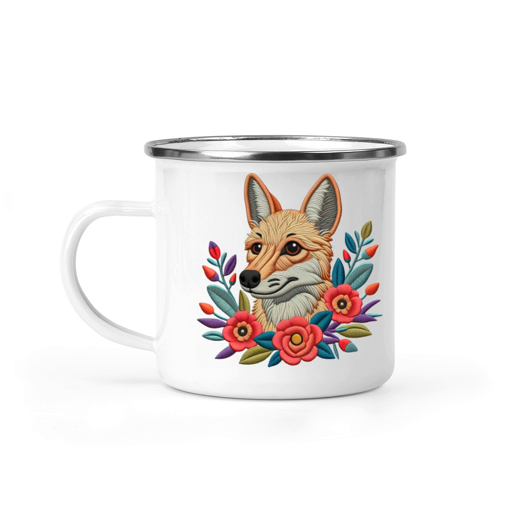Charming Coyote with Floral Ornaments Camping Mug