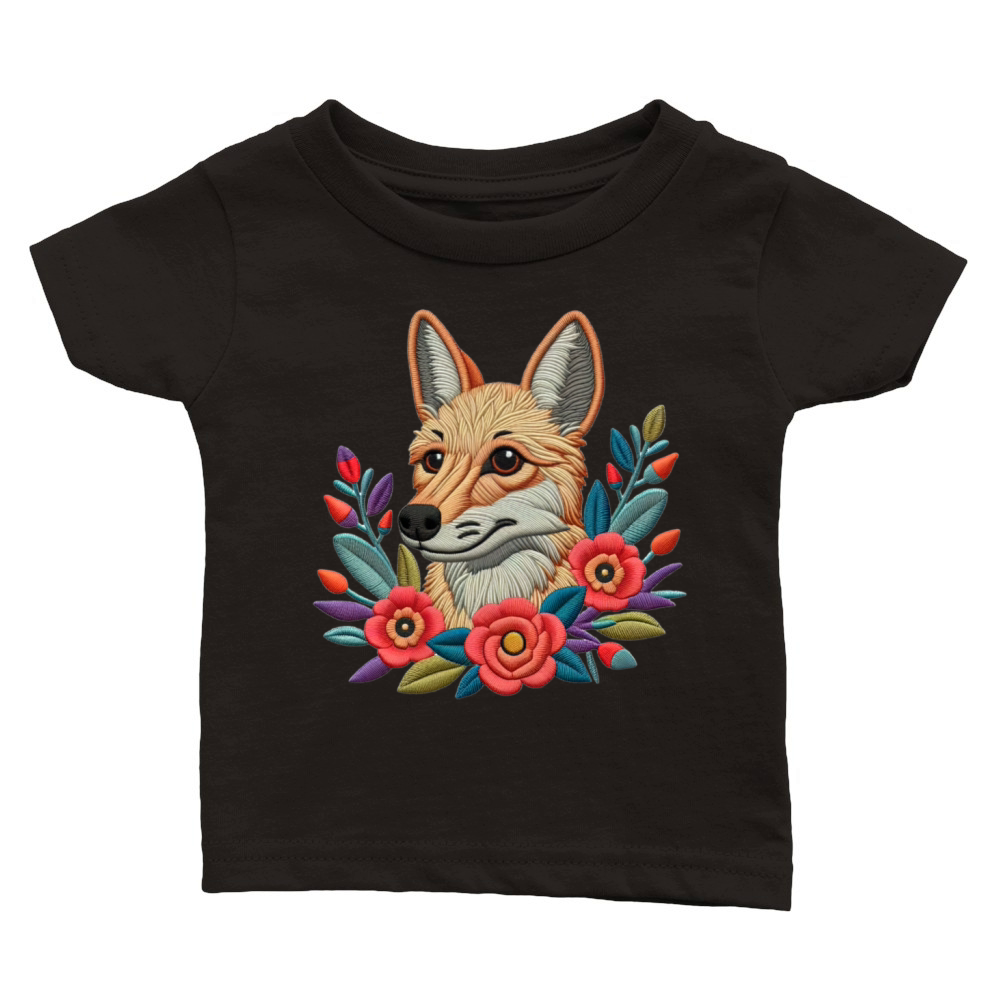 Charming Coyote with Floral Ornaments Classic Baby Crewneck T-shirt