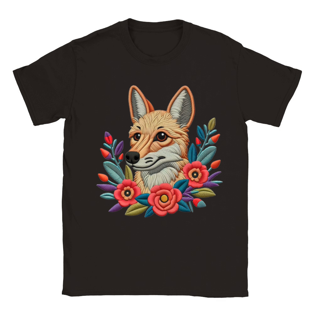 Charming Coyote with Floral Ornaments Classic Kids Crewneck T-shirt
