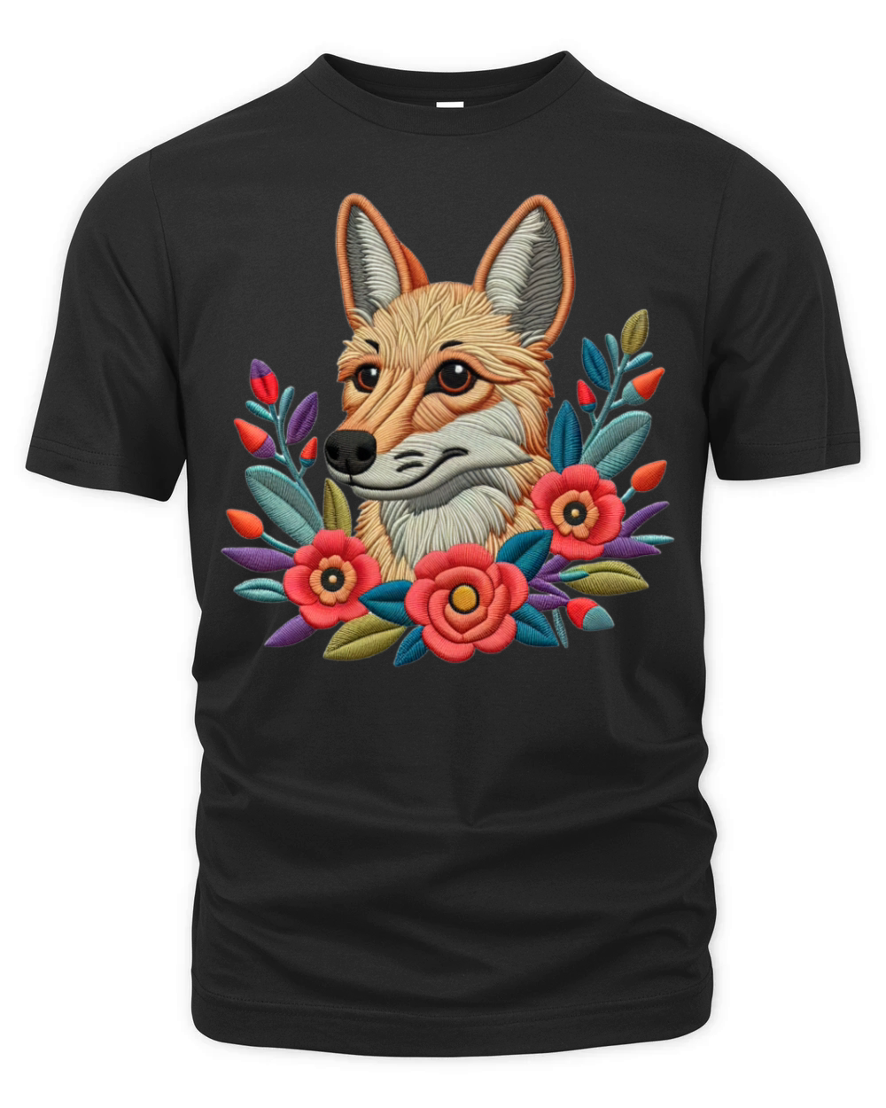 Charming Coyote with Floral Ornaments Organic Unisex T-shirt