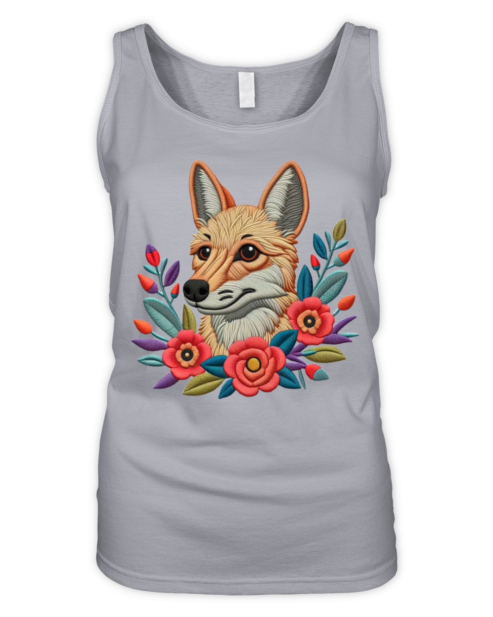 Charming Coyote with Floral Ornaments Organic Women's Tank Top