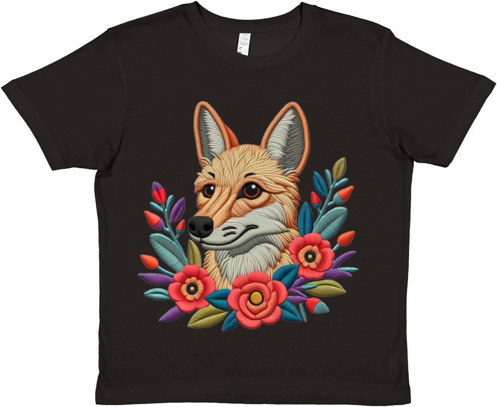 Charming Coyote with Floral Ornaments Premium Kids Crewneck T-shirt