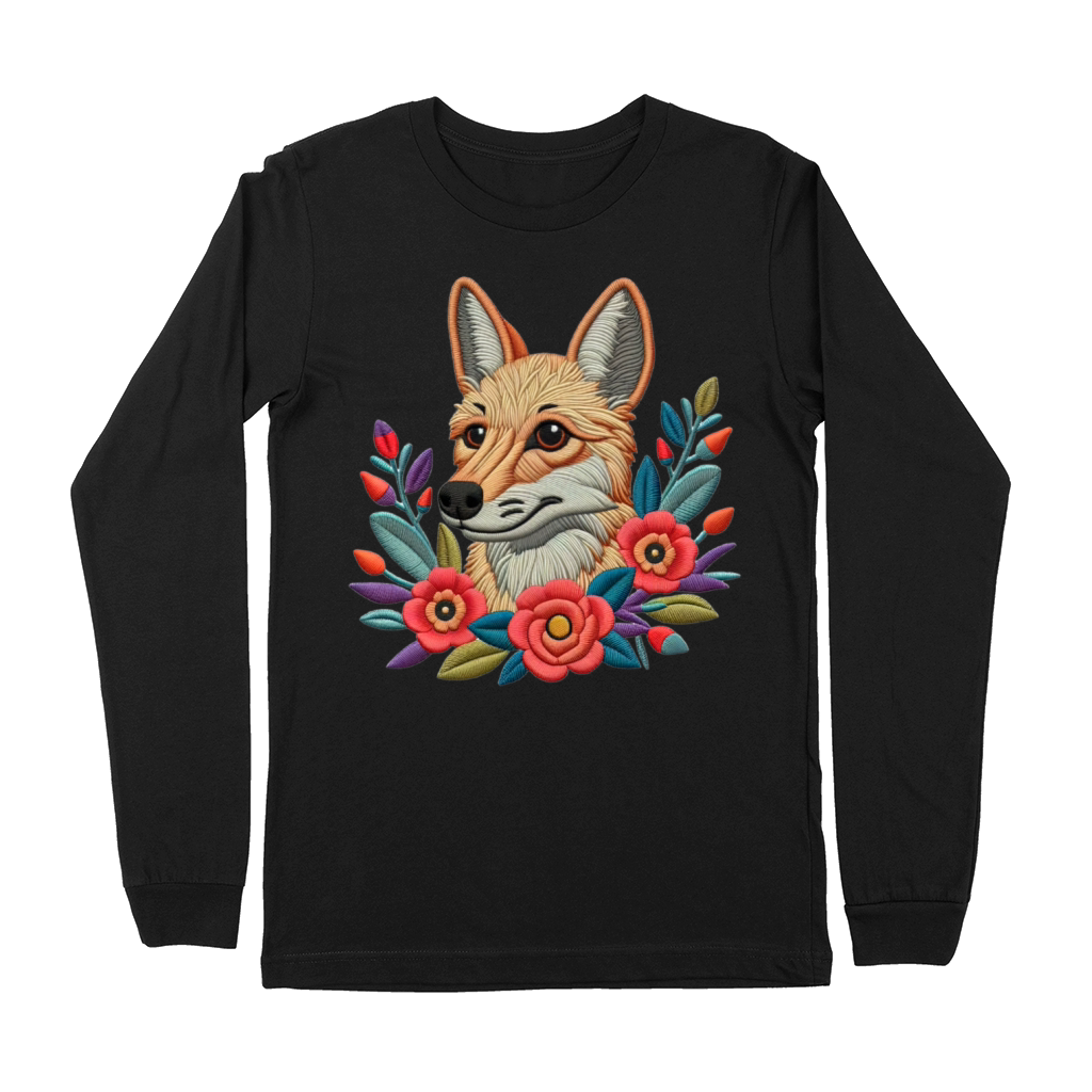 Charming Coyote with Floral Ornaments Premium Long Sleeve