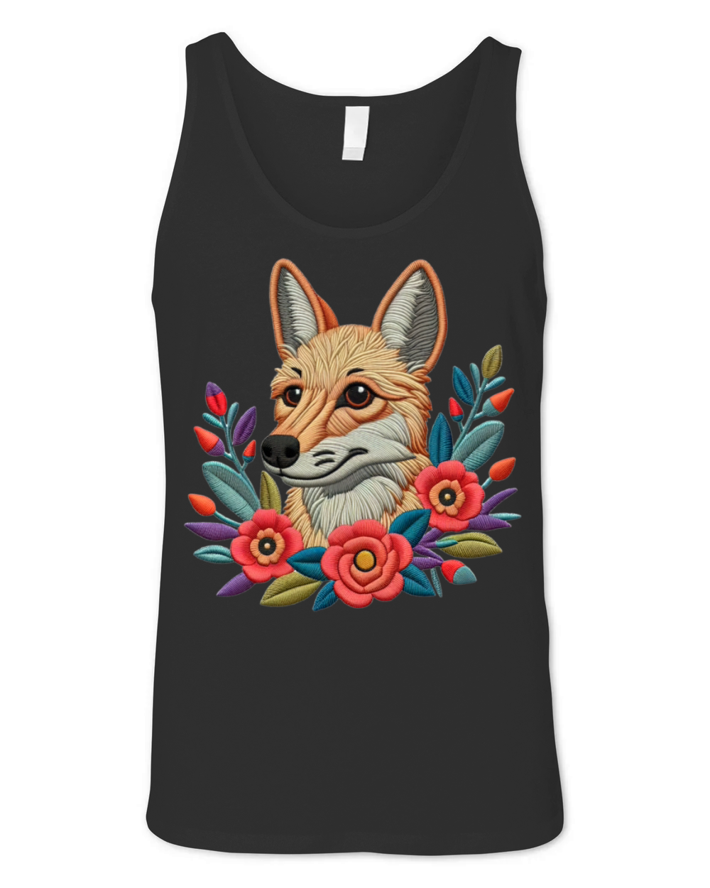 Charming Coyote with Floral Ornaments Unisex Jersey Tank