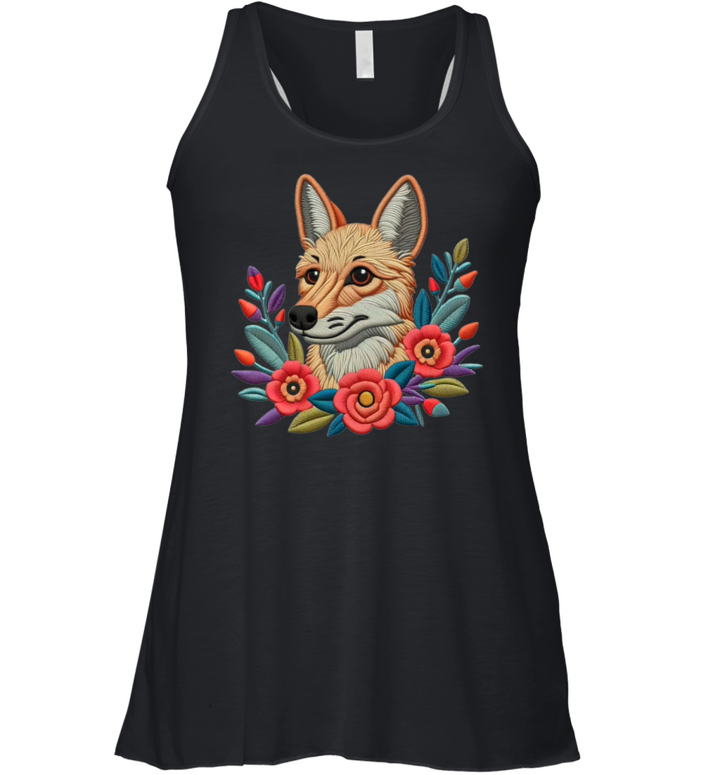 Charming Coyote with Floral Ornaments Women's Flowy Tank Top