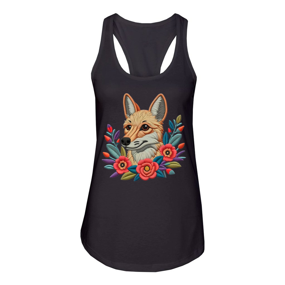 Charming Coyote with Floral Ornaments Women's Racerback Tank