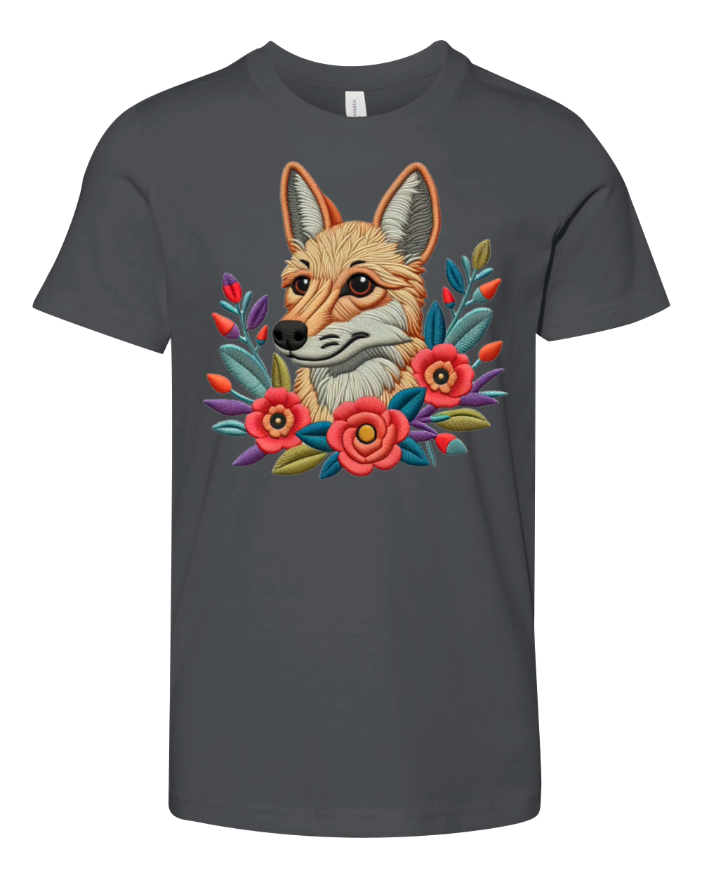 Charming Coyote with Floral Ornaments Youth Unisex Jersey Tee