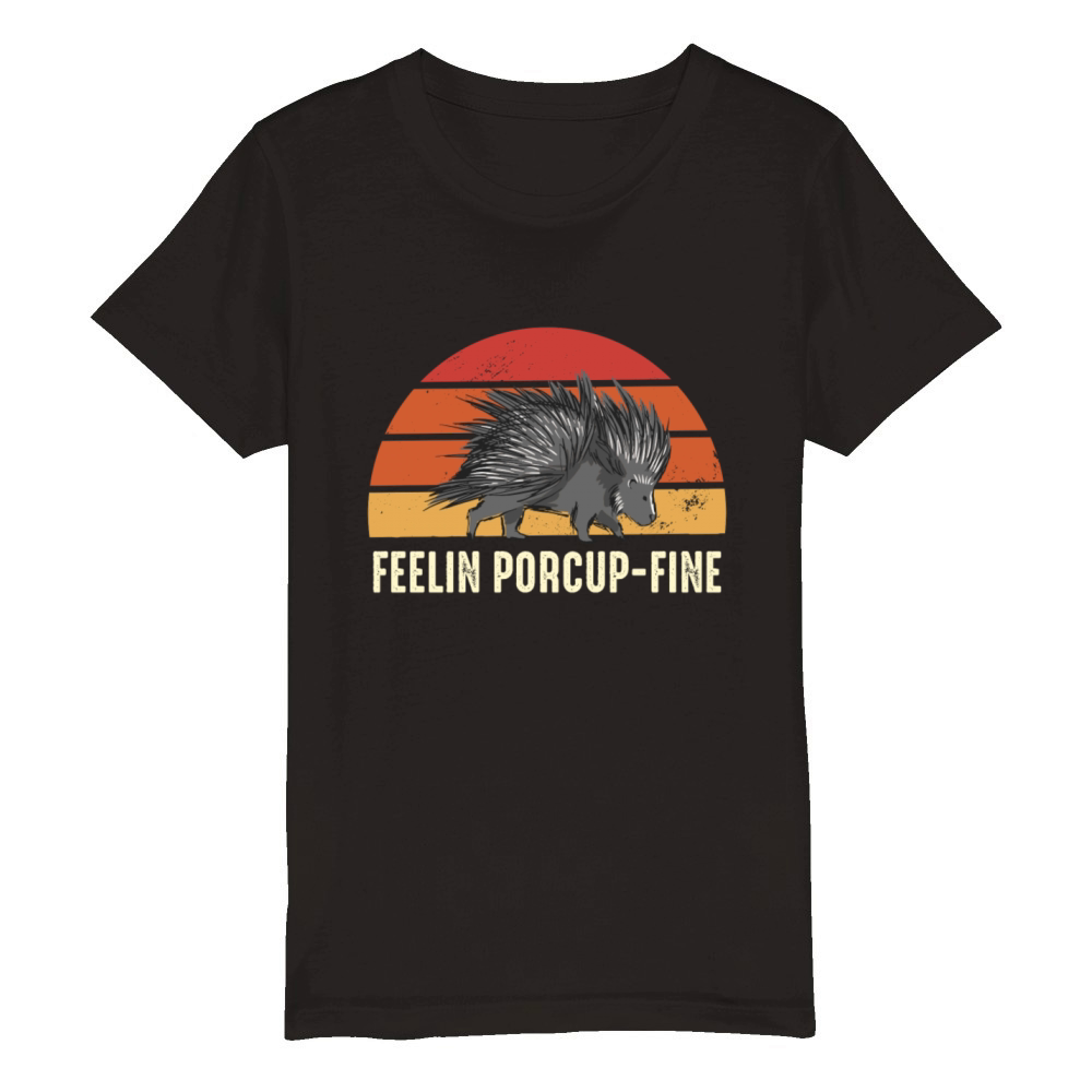 Feelin Porcup-Fine Retro Sunset Porcupine Organic Kids Crewneck T-shirt