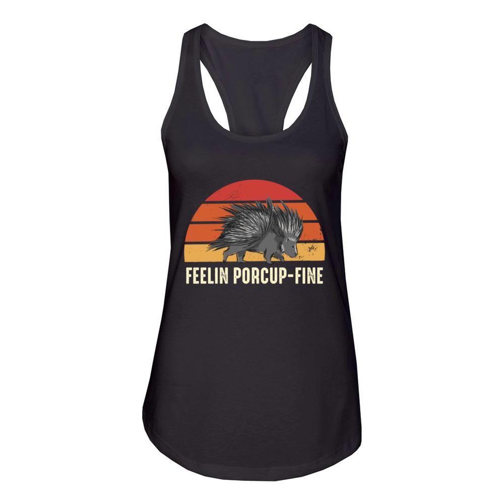 Feelin Porcup-Fine Retro Sunset Porcupine Women's Racerback Tank