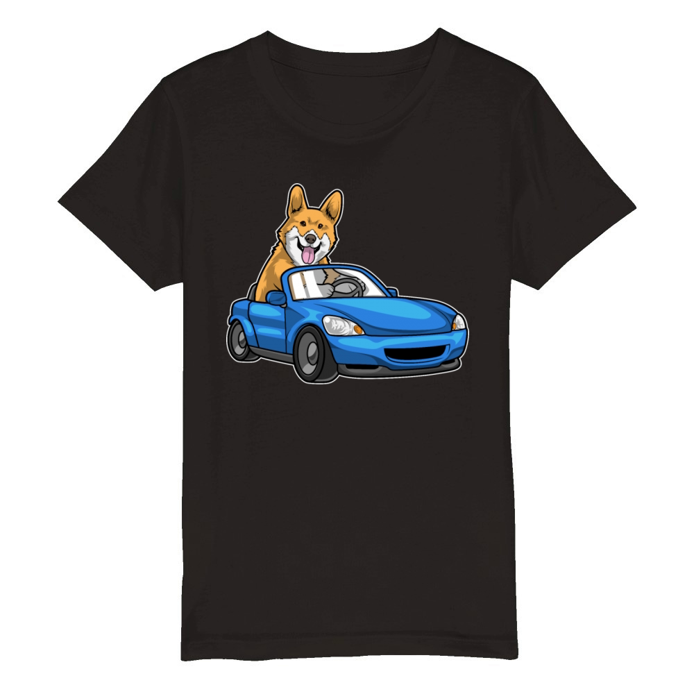 Corgi Car Organic Kids Crewneck T-shirt