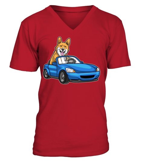 Corgi Car V-Neck T-shirt