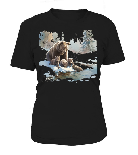 Retro 399 Grizzly Bears Wilderness Scene 90s Women's T-Shirt