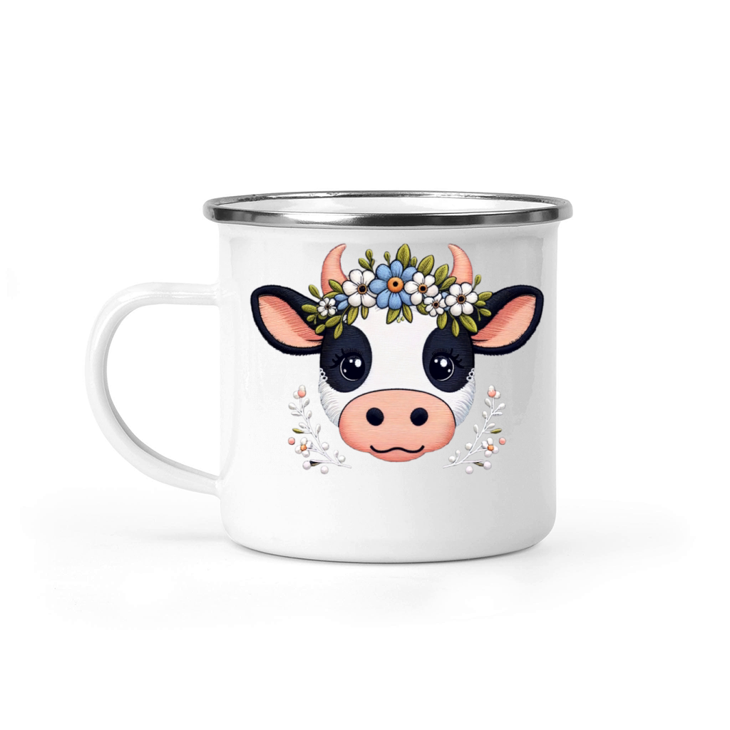 Charming Cow with Floral Ornaments Camping Mug