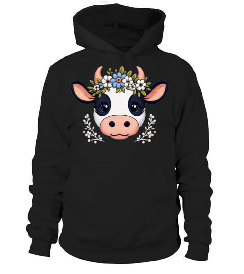Charming Cow with Floral Ornaments Hoodie Unisex