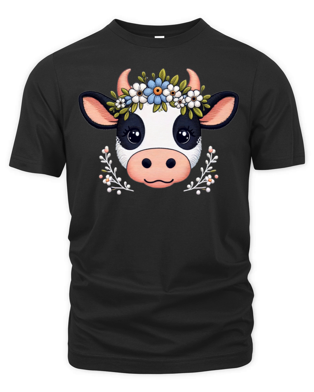 Charming Cow with Floral Ornaments Organic Unisex T-shirt