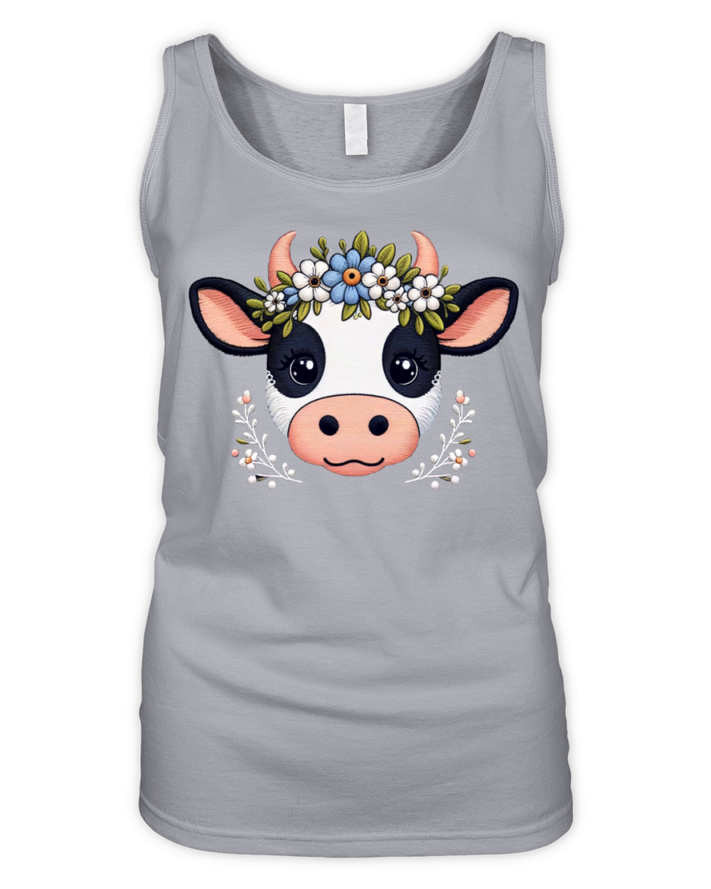 Charming Cow with Floral Ornaments Organic Women's Tank Top