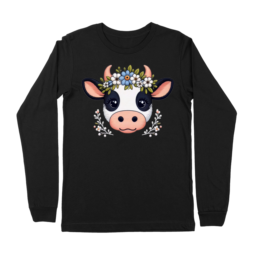 Charming Cow with Floral Ornaments Premium Long Sleeve