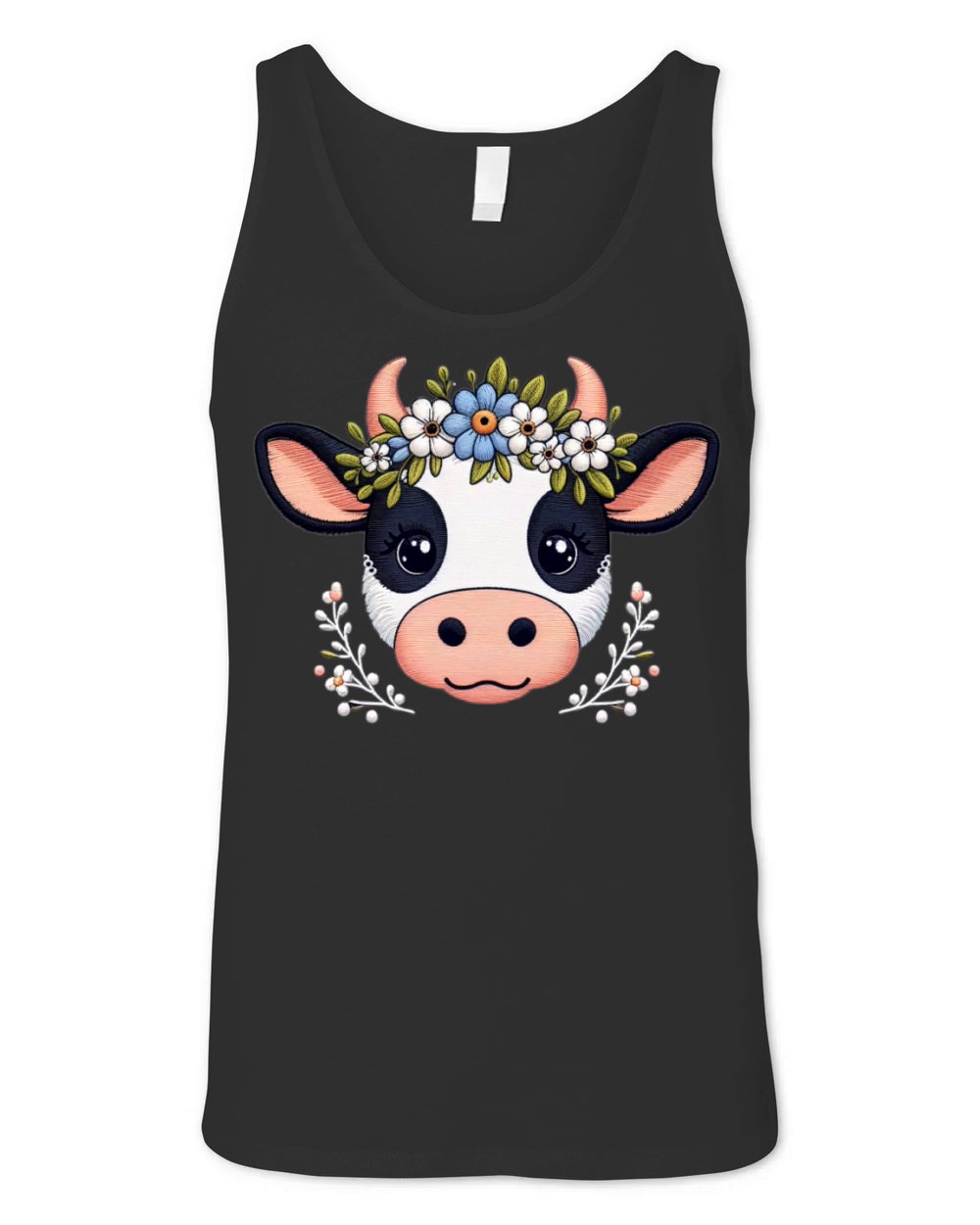 Charming Cow with Floral Ornaments Unisex Jersey Tank