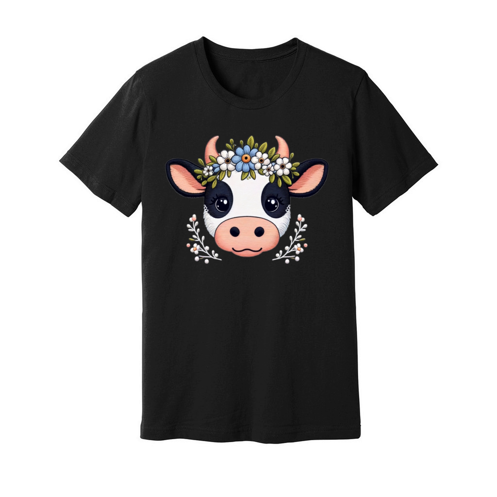 Charming Cow with Floral Ornaments Unisex Jersey Tee