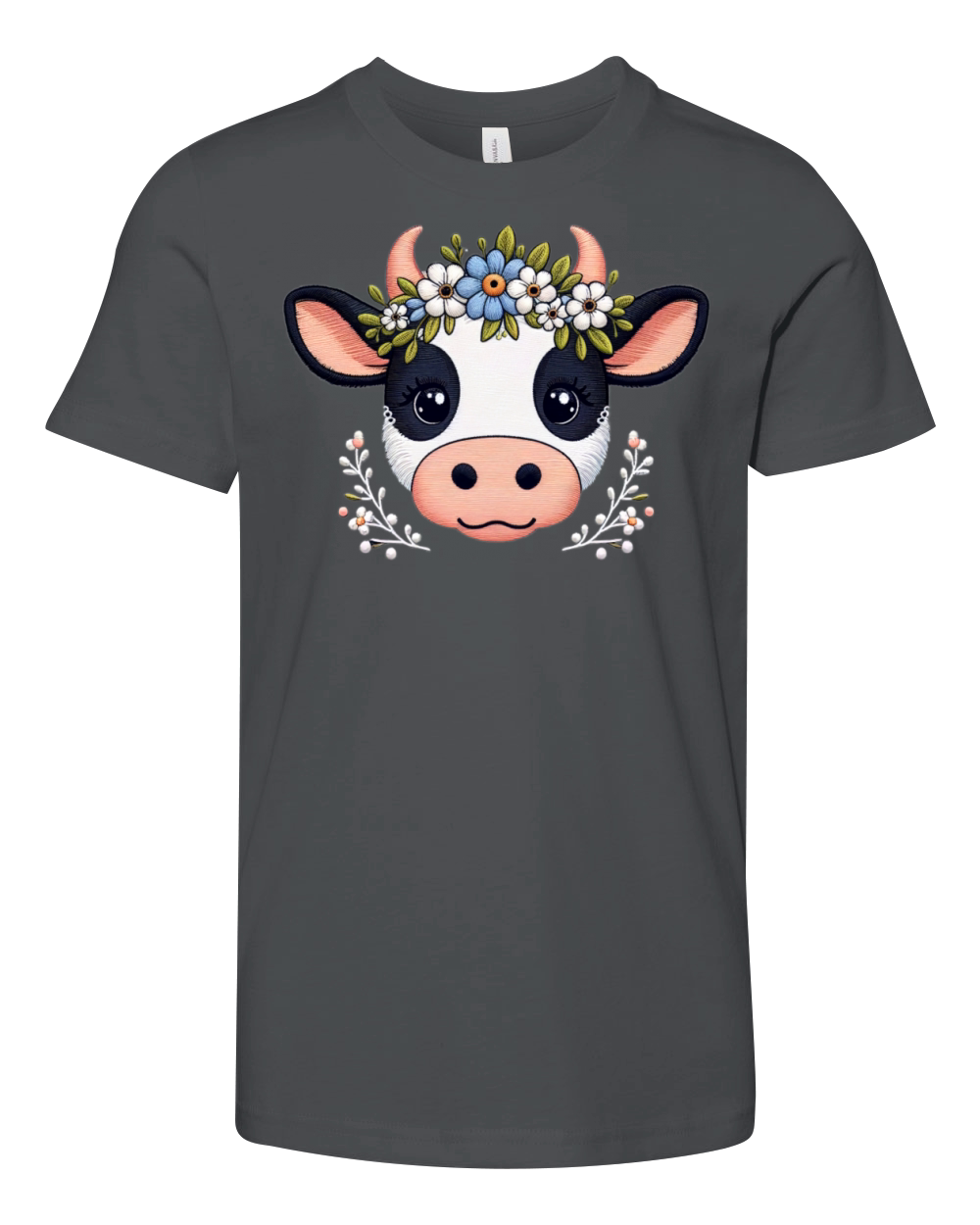 Charming Cow with Floral Ornaments Youth Unisex Jersey Tee
