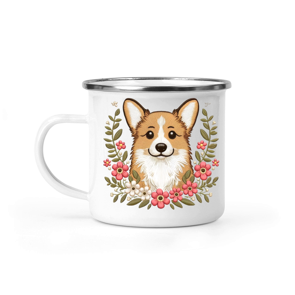 Charming Corgi with Floral Ornaments Camping Mug
